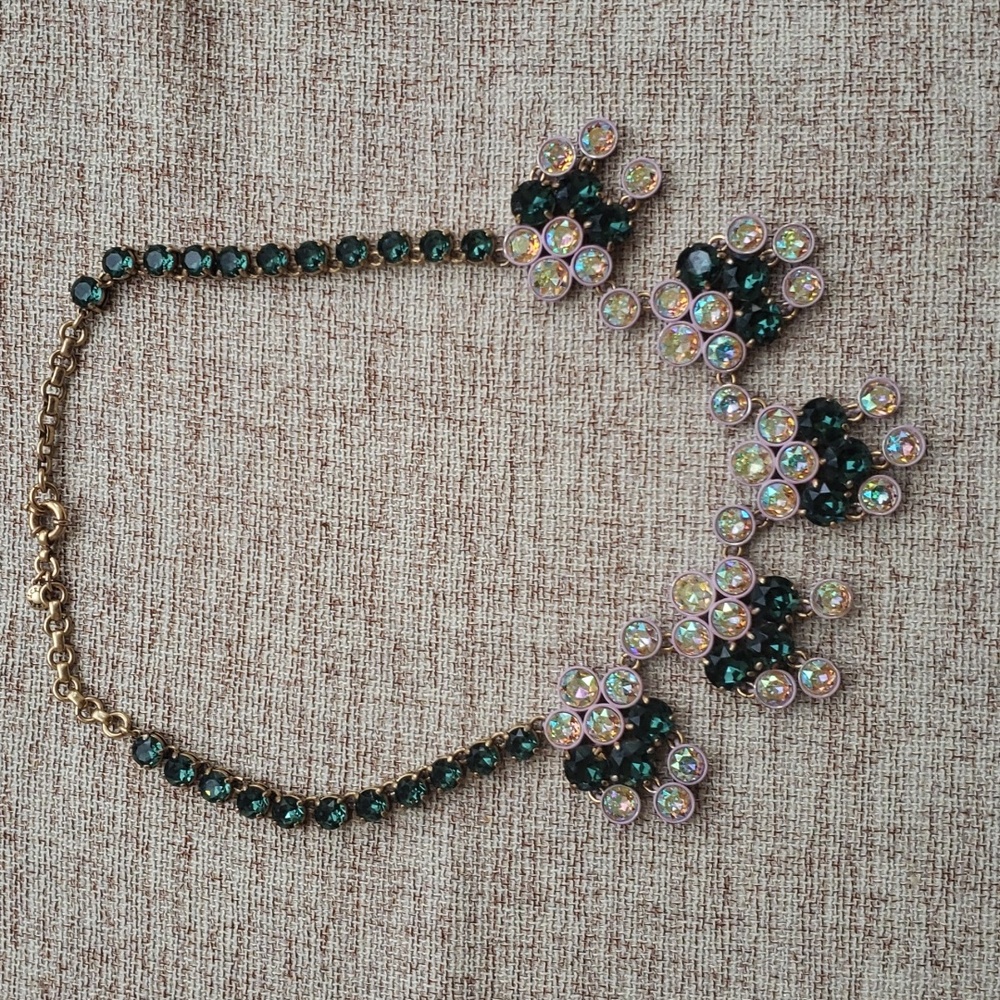 J.Crew Emerald crystal and Lilac Brûlée Iridescent Cluster Necklace